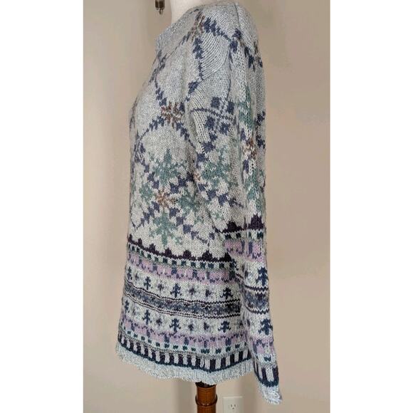 Vintage 90s St Johns Bay Wool Blend Sweater Large V-Neck Nordic Fair Isle Purple - Picture 3 of 13